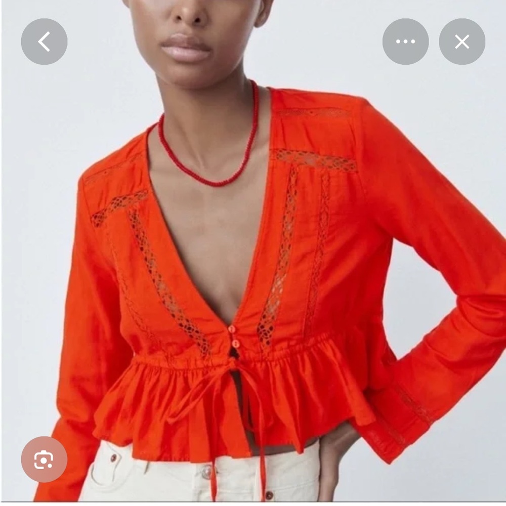 NWT Zara Women's Red Long Sleeved Crop Top